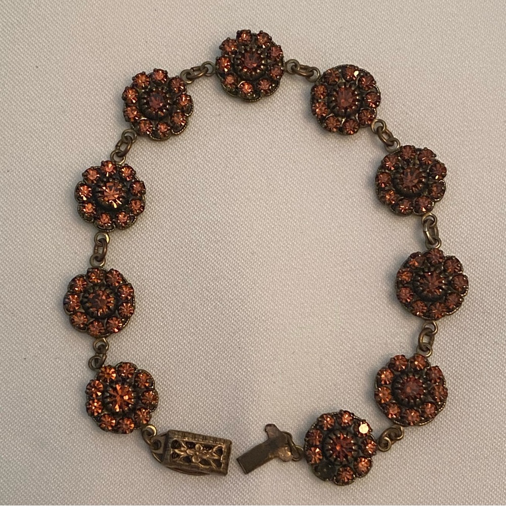 Liz Palacios Gold Tone with Red Faux Garnet Stones Bracelet 7"